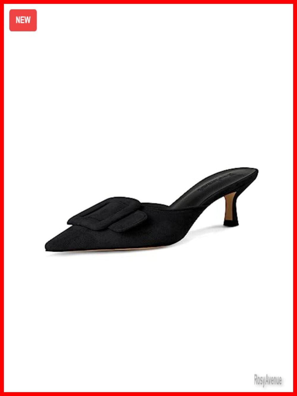 Faux Suede Mule Slippers for Women Slingback Buckle Pointed Toe Kitten Heel